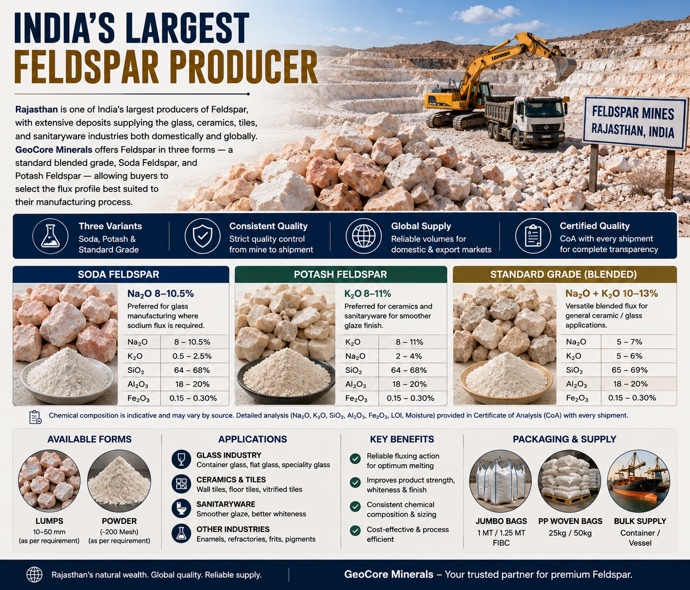 Feldspar mineral Rajasthan export pink white soda potash